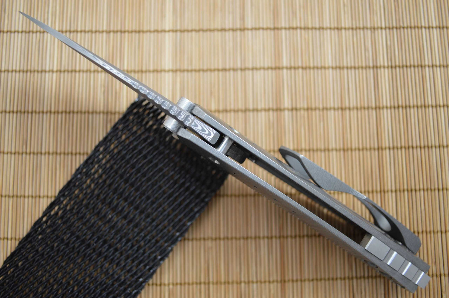 Direware HYPER-90 Flipper, Damasteel Blade, Dual Sided Dot Pattern Titanium Frame (SOLD)