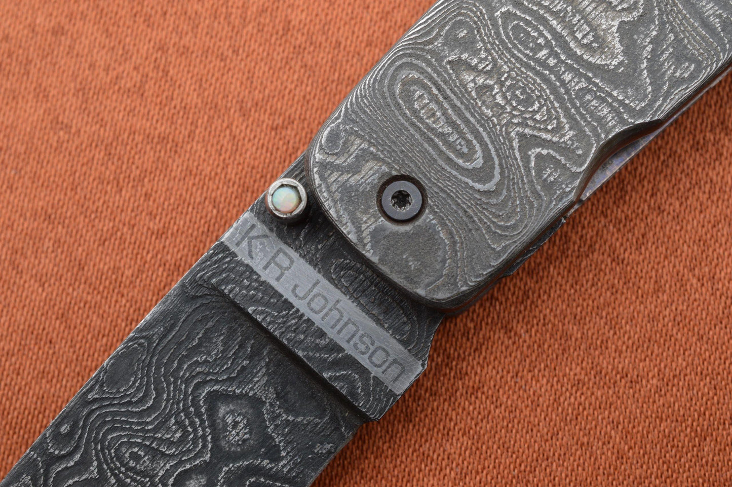 K.R. Johnson Damascus Liner-Lock Folding Knife