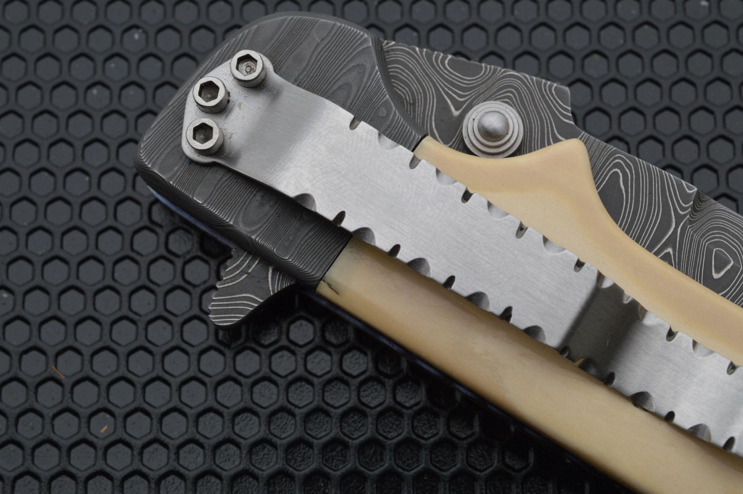 Pat Crawford Dressed Damascus Perfigo Flipper Folding Knife