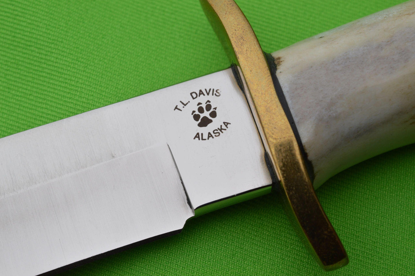 T.L. Davis Wolftrack Stag Carved Native American Indian Chief Head Fixed Blade Knife, Display Stand (SOLD)