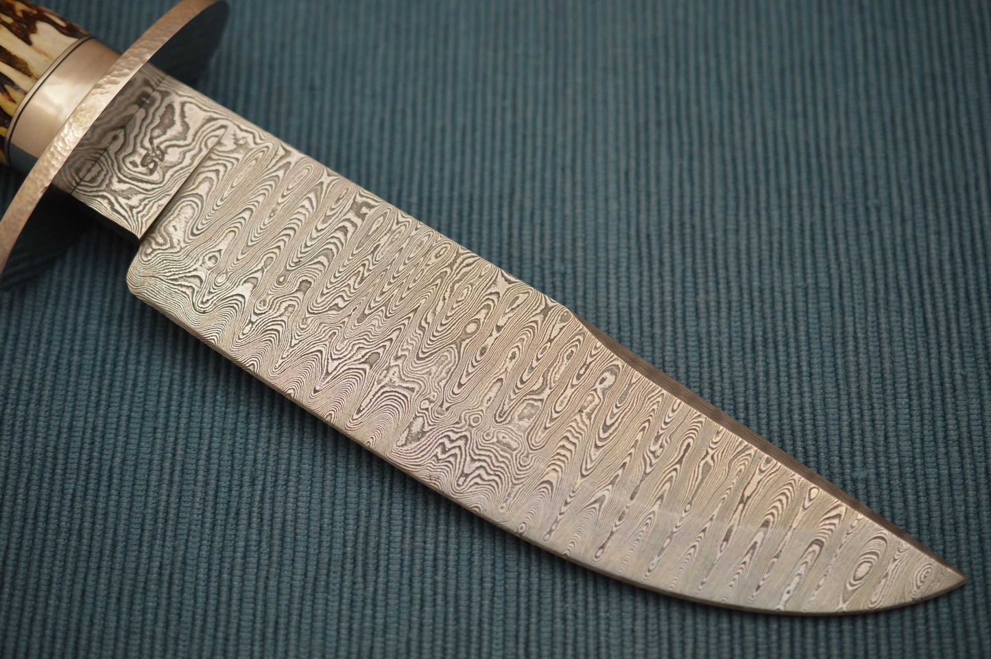 Mike Ruth Stag Damascus Bowie Knife + Rowe Leather Sheath