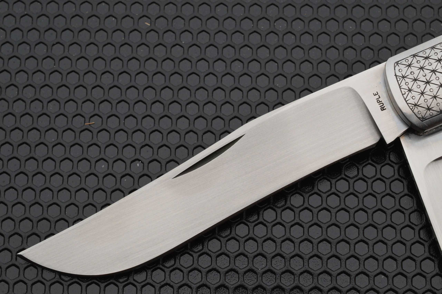 Bill Ruple 2-Blade Amber Stag Trapper, Engraved Bolsters, Slip-Joint Knife (SOLD)