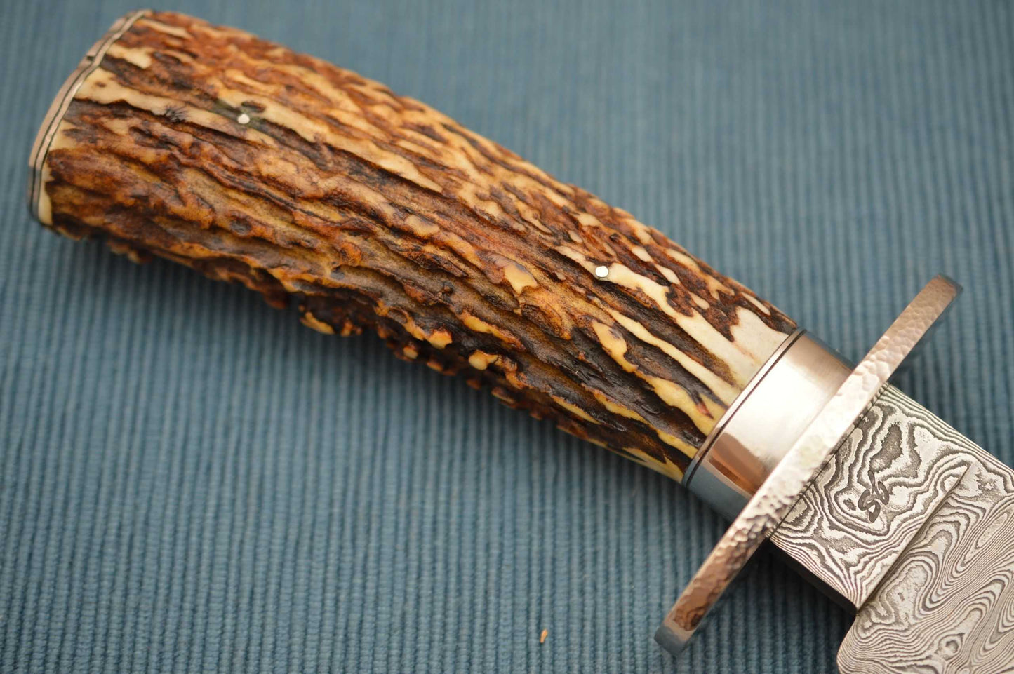 Mike Ruth Stag Damascus Bowie Knife + Rowe Leather Sheath