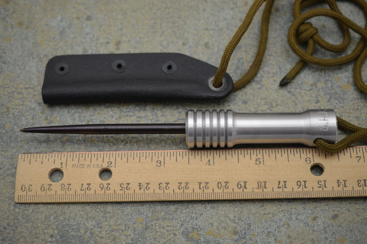 G.H.K. "Spike", Polished Duraluminum, Kydex Neck Sheath, Paracord (SOLD)