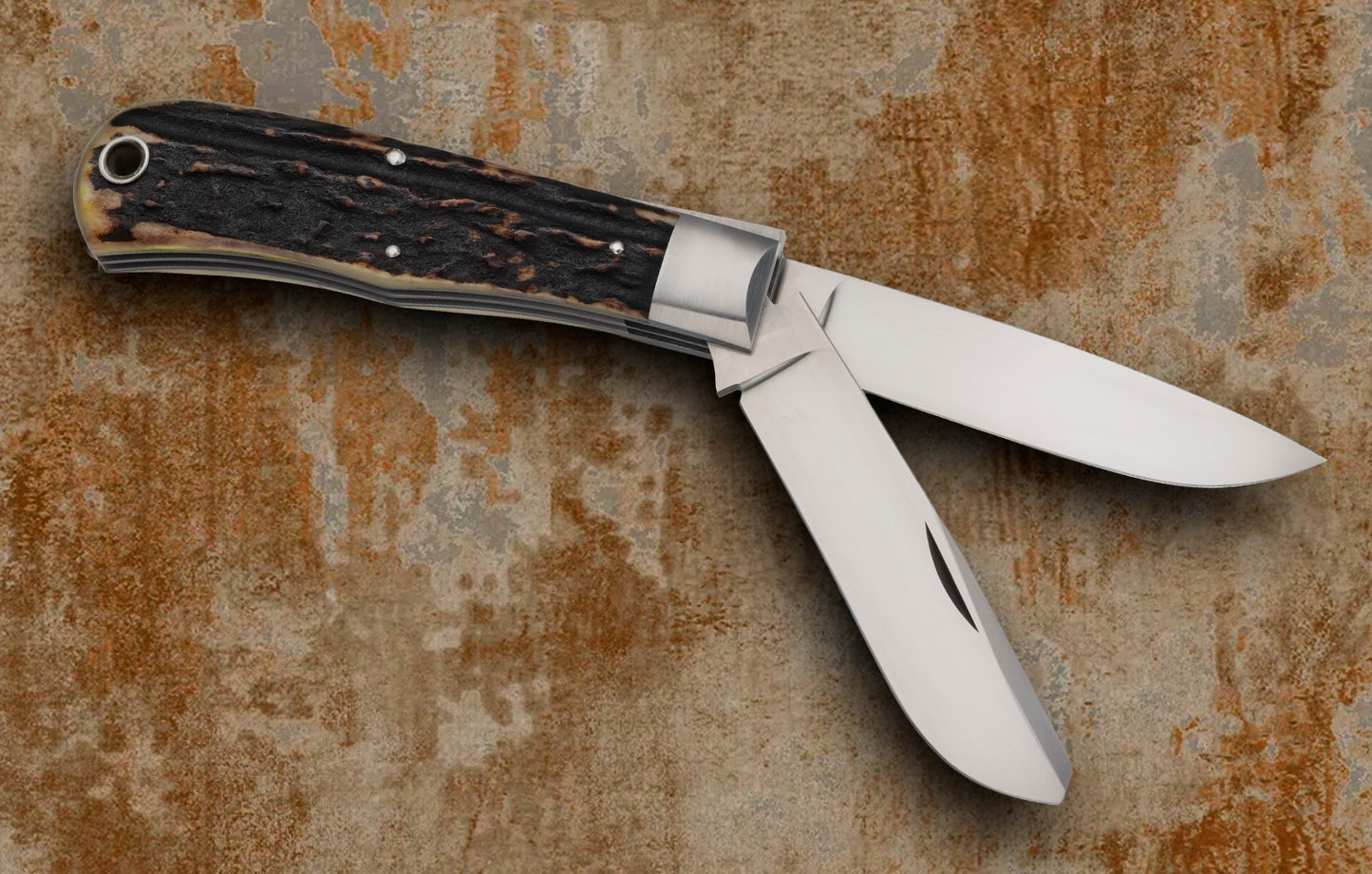 Tony Bose 2-Blade Stag Dogs Head Trapper Slip-Joint Folding Knife