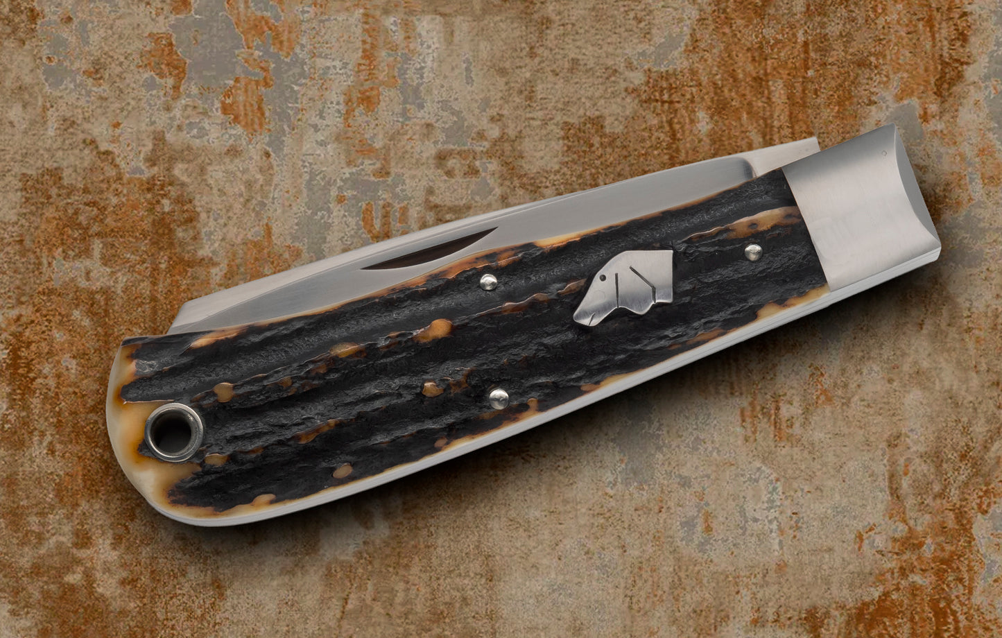 Tony Bose 2-Blade Stag Dogs Head Trapper Slip-Joint Folding Knife