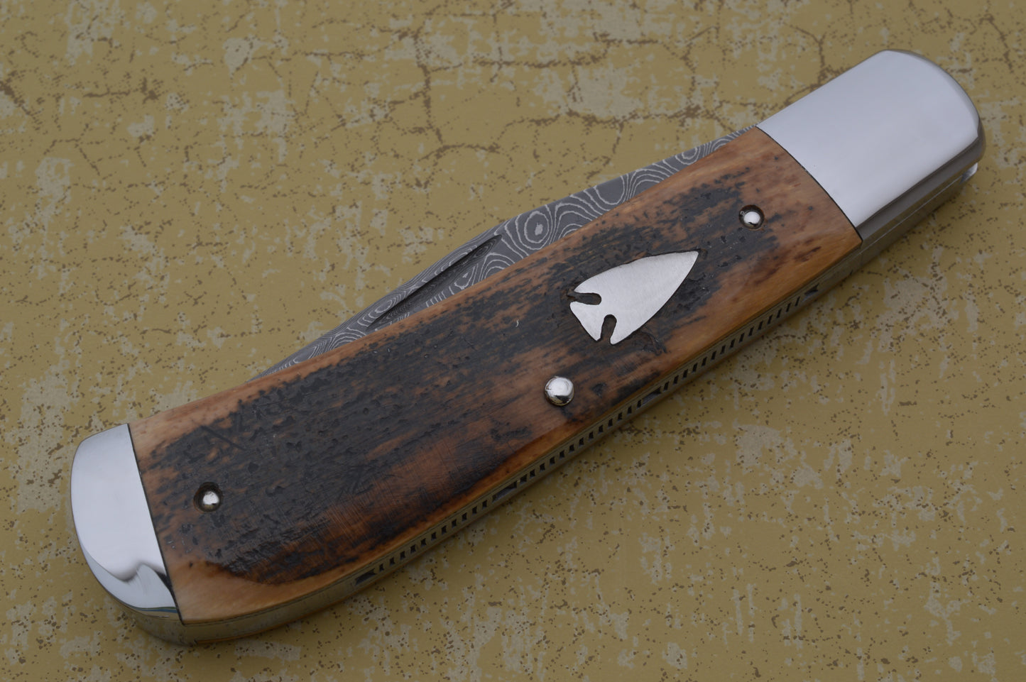 Bubba Crouch Damascus and Mammoth Trapper, Slip-Joint Folding Knife