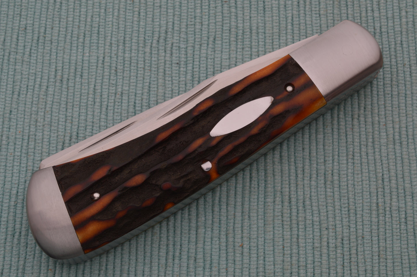 Bill Ruple 2-Blade Amber Stag Trapper Slip-Joint Folding Knife