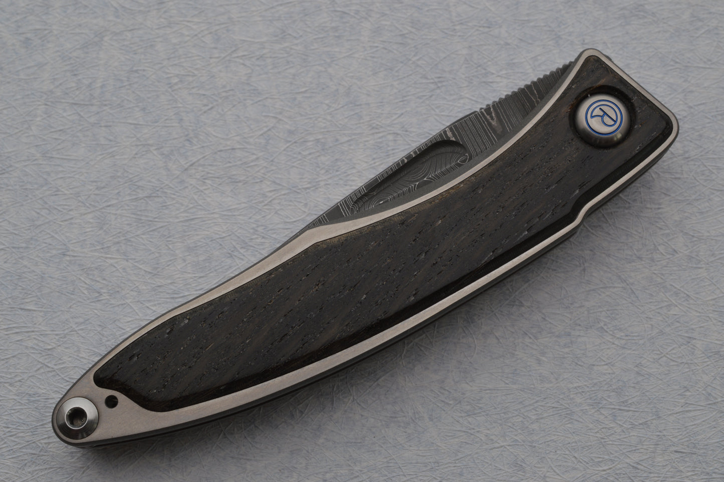Chris Reeve Devin Thomas Damascus Mnandi, Bog Oak Inlay Liner-Lock Folding Knife (SOLD)