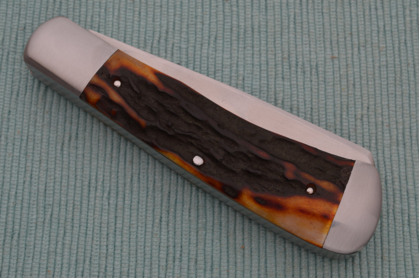 Bill Ruple 2-Blade Amber Stag Trapper Slip-Joint Folding Knife