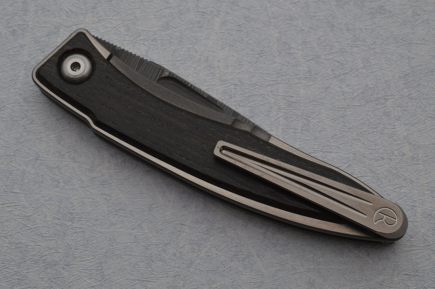 Chris Reeve Devin Thomas Damascus Mnandi, Bog Oak Inlay Liner-Lock Folding Knife (SOLD)