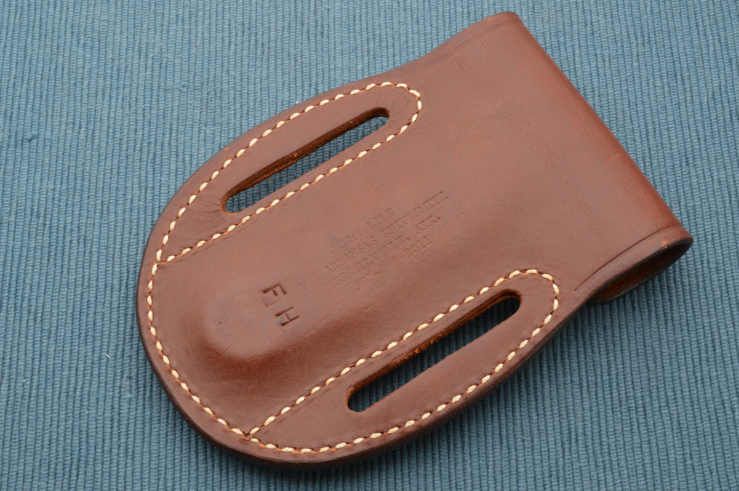 Jimmy Lile Large African Goat Horn Folding Hunter Button-Lock Folding Knife, Leather Pancake Sheath (SOLD)