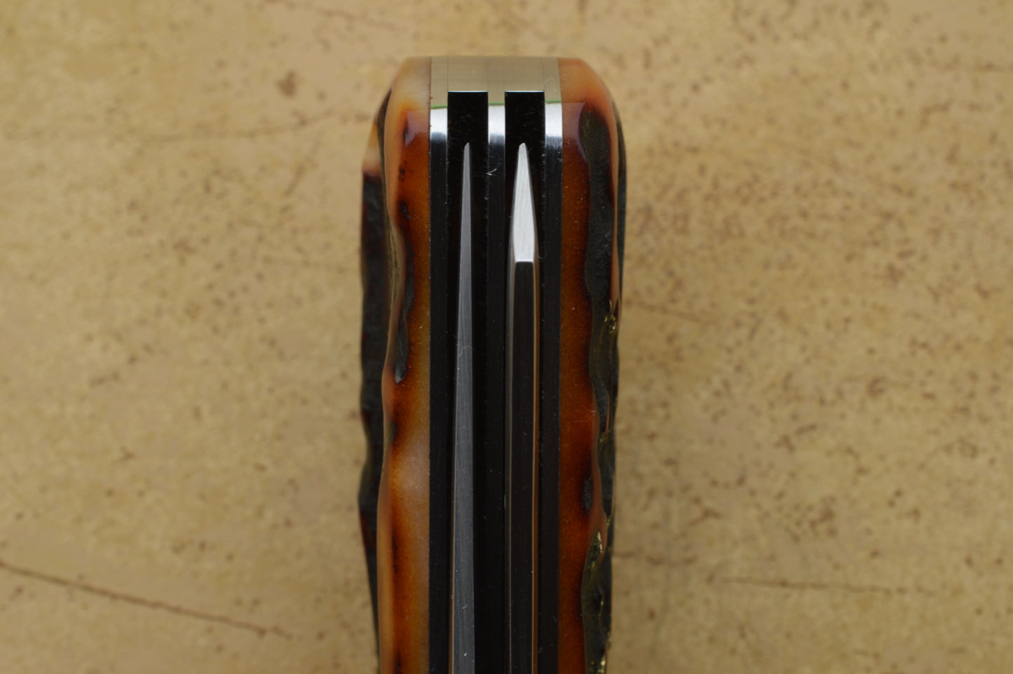 Jim Dunlap 2-Blade Premium Amber Stag Trapper with File-Work Slip-Joint Folding Knife (SOLD)