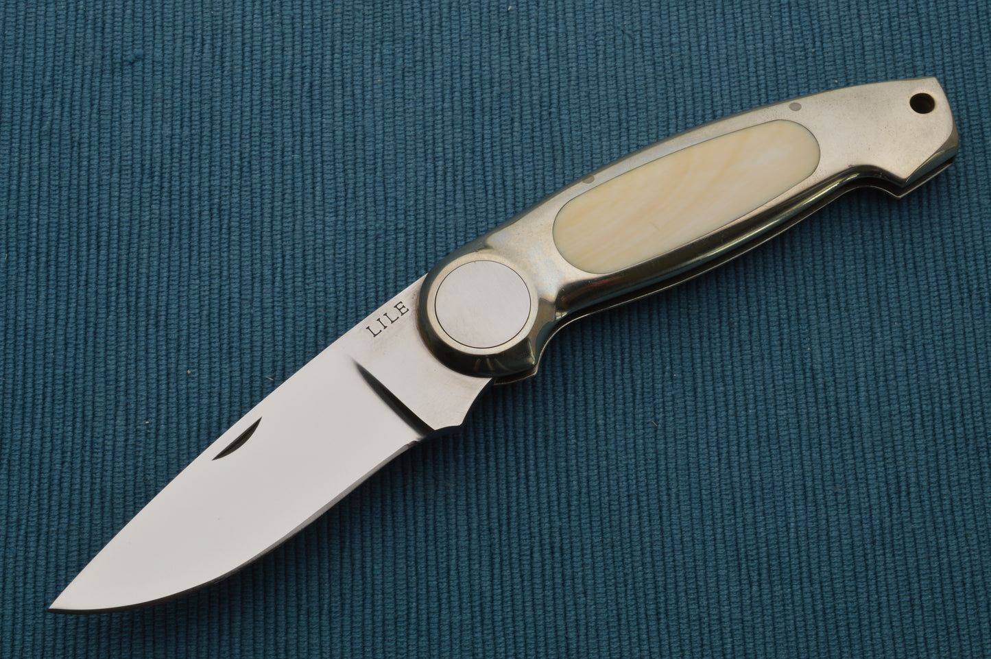 Jimmy Lile Large African Goat Horn Folding Hunter Button-Lock Folding Knife, Leather Pancake Sheath (SOLD)
