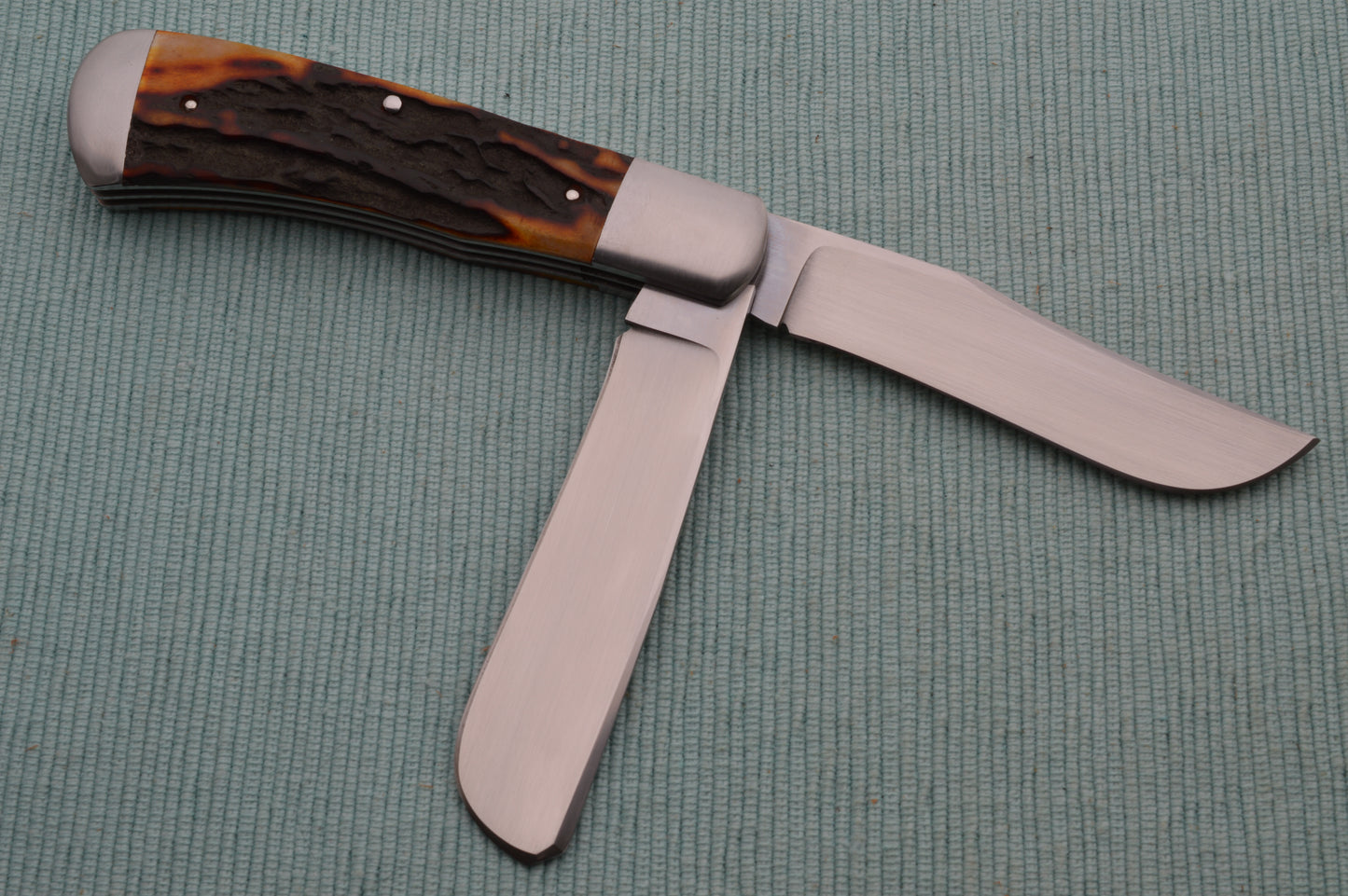 Bill Ruple 2-Blade Amber Stag Trapper Slip-Joint Folding Knife