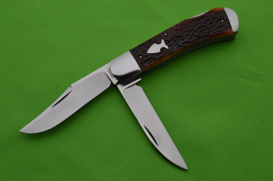 Luke Swenson 2-Blade Jigged Bone "Slip-Lock" Trapper Folding Knife (SOLD)