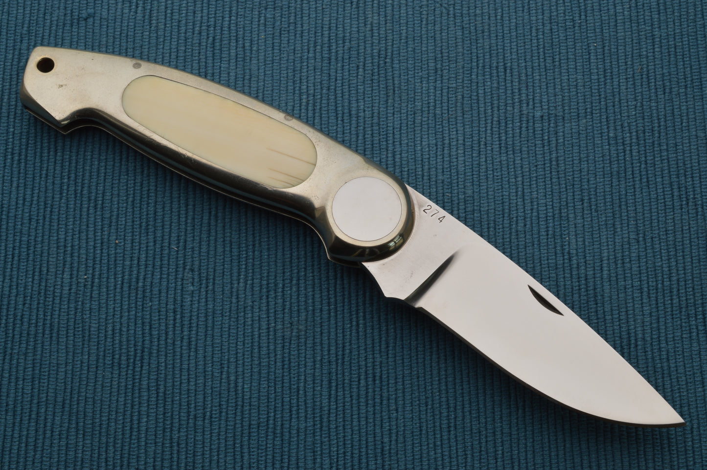 Jimmy Lile Large African Goat Horn Folding Hunter Button-Lock Folding Knife, Leather Pancake Sheath (SOLD)