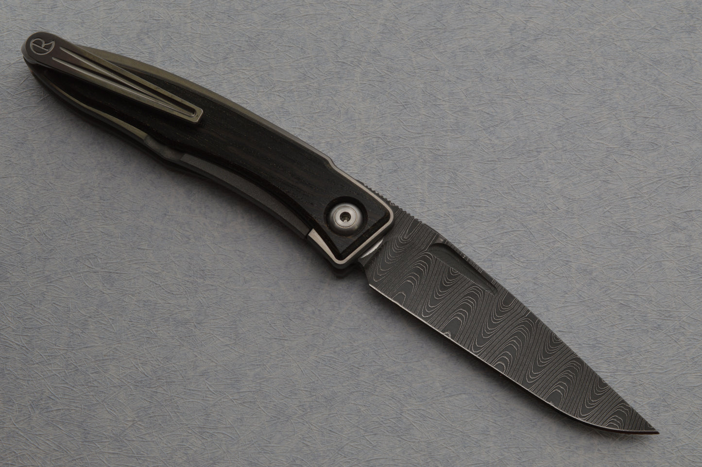 Chris Reeve Devin Thomas Damascus Mnandi, Bog Oak Inlay Liner-Lock Folding Knife (SOLD)