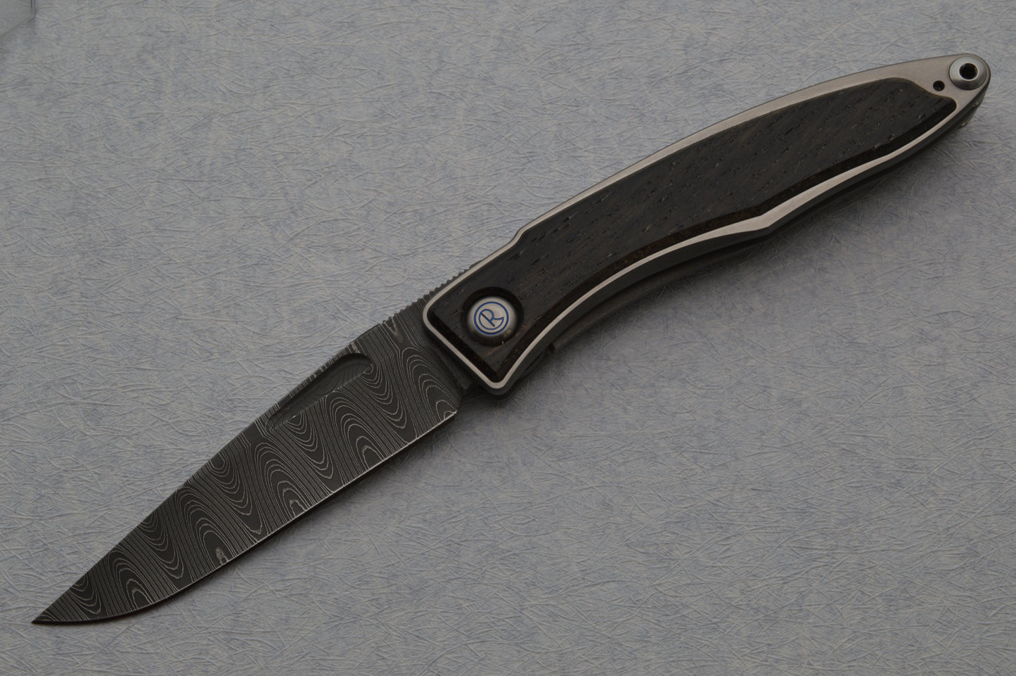 Chris Reeve Devin Thomas Damascus Mnandi, Bog Oak Inlay Liner-Lock Folding Knife (SOLD)