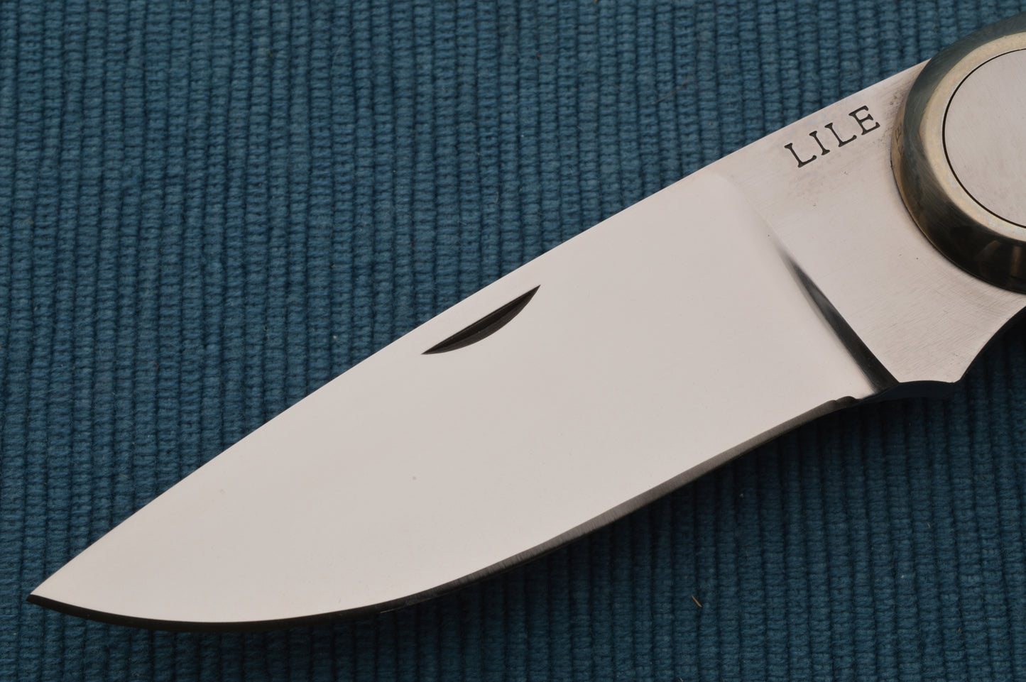 Jimmy Lile Large African Goat Horn Folding Hunter Button-Lock Folding Knife, Leather Pancake Sheath (SOLD)