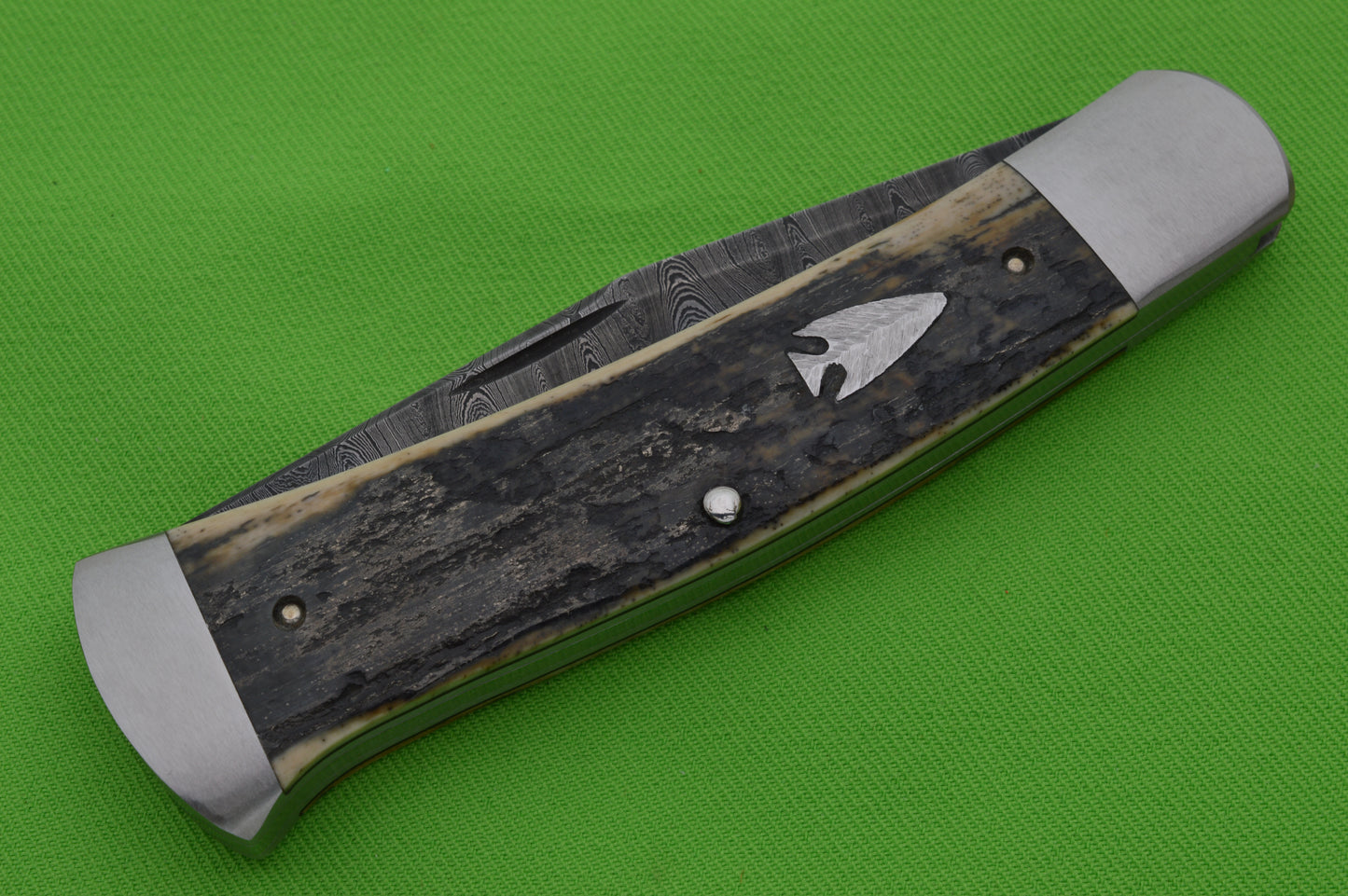 Bubba Crouch Axe Handle Trapper, Tyre Feather Damascus Slip-Joint Folding Knife (SOLD)