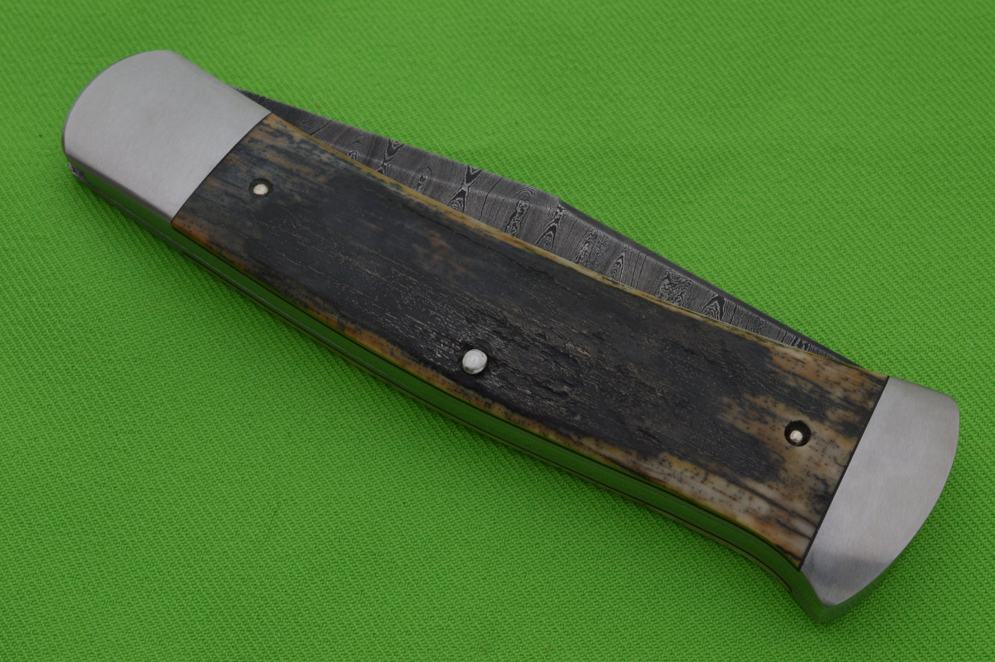 Bubba Crouch Axe Handle Trapper, Tyre Feather Damascus Slip-Joint Folding Knife (SOLD)