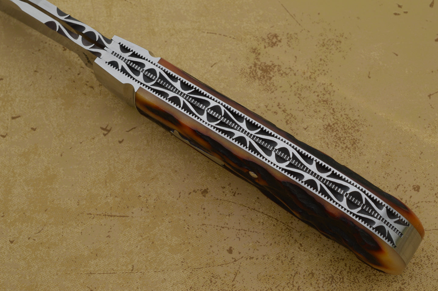 Jim Dunlap 2-Blade Premium Amber Stag Trapper with File-Work Slip-Joint Folding Knife (SOLD)