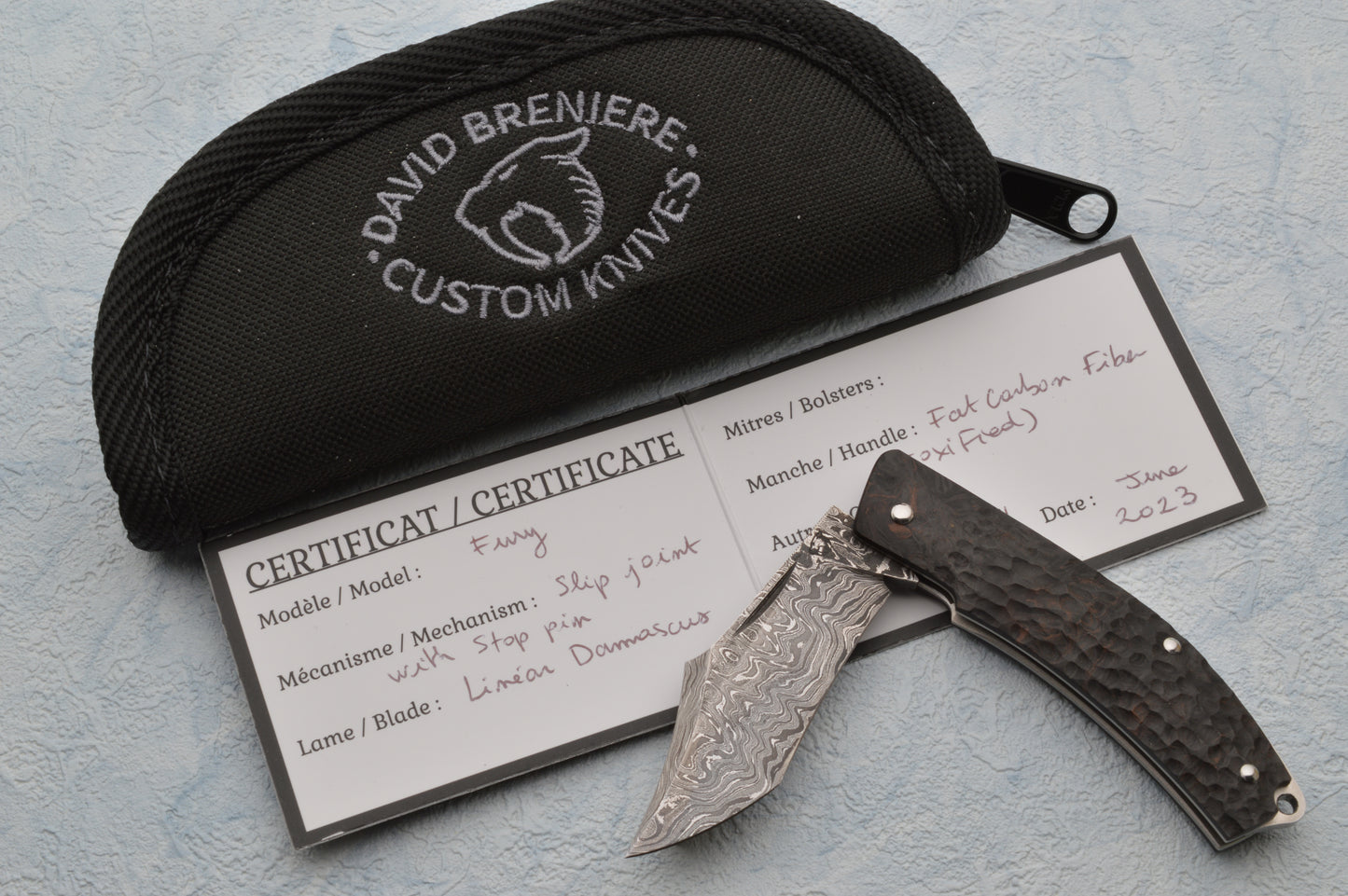 David Breniere Damascus FURY Slip-Joint Folding Knife (SOLD)