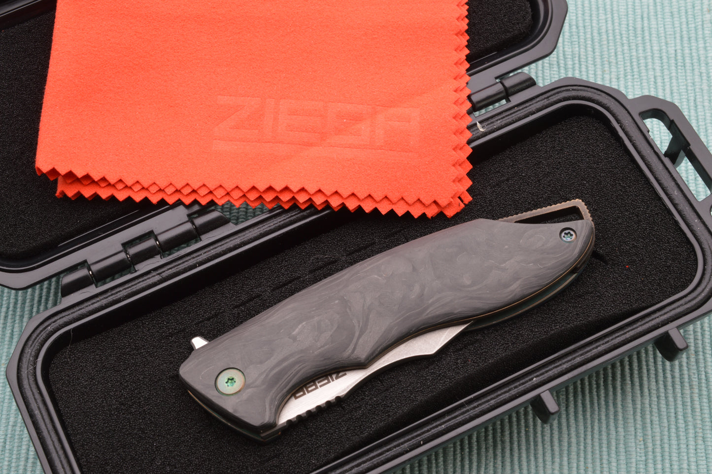 Michael Zieba S7 Nitro-V, Marble Carbon Fiber Frame-Lock Folding Flipper Knife (SOLD)