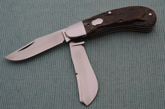 Luke Swenson 2-Blade Saddlehorn Trapper, Fossil Mammoth, Slip-Joint Folding Knife (SOLD)