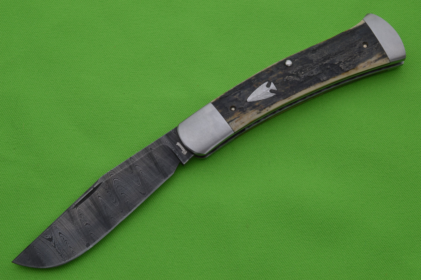 Bubba Crouch Axe Handle Trapper, Tyre Feather Damascus Slip-Joint Folding Knife (SOLD)