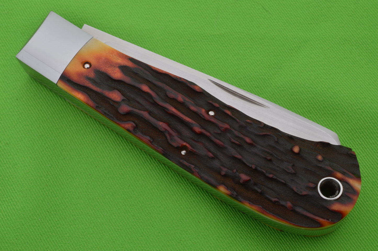 Bill Ruple Amber Stag Remington 1123 Flush-Joint Bullet Trapper, Two-Blade Folding Knife