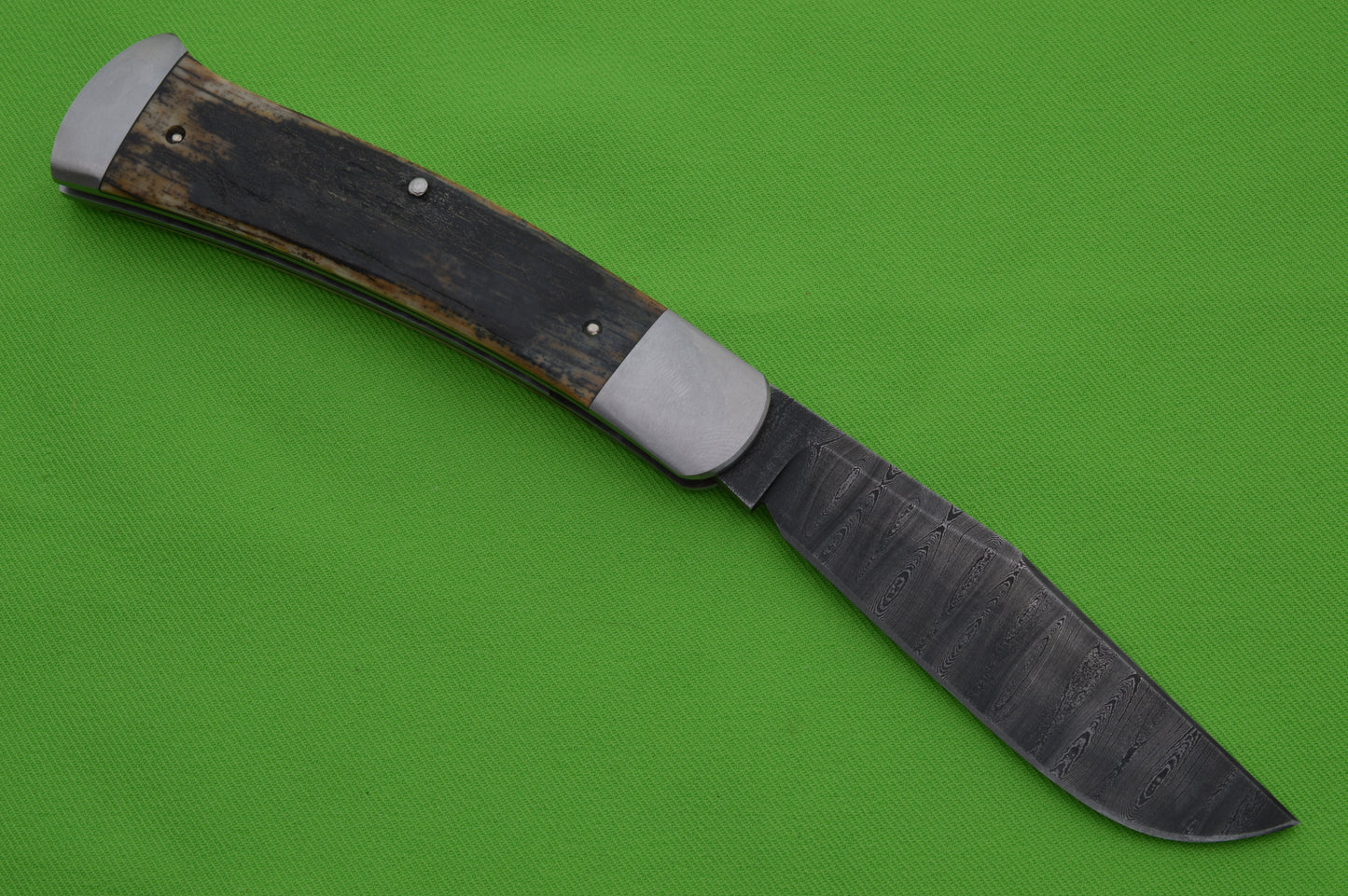 Bubba Crouch Axe Handle Trapper, Tyre Feather Damascus Slip-Joint Folding Knife (SOLD)