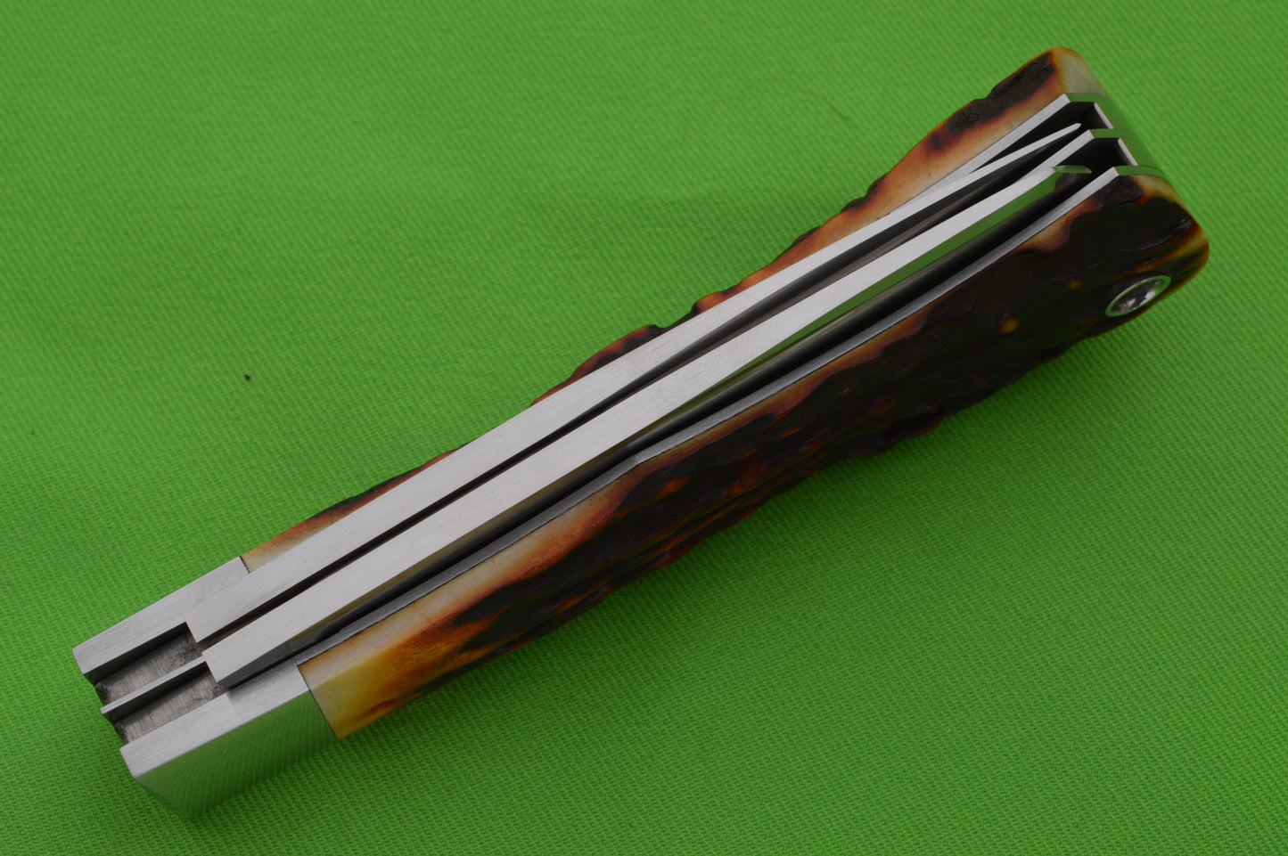 Bill Ruple Amber Stag Remington 1123 Flush-Joint Bullet Trapper, Two-Blade Folding Knife