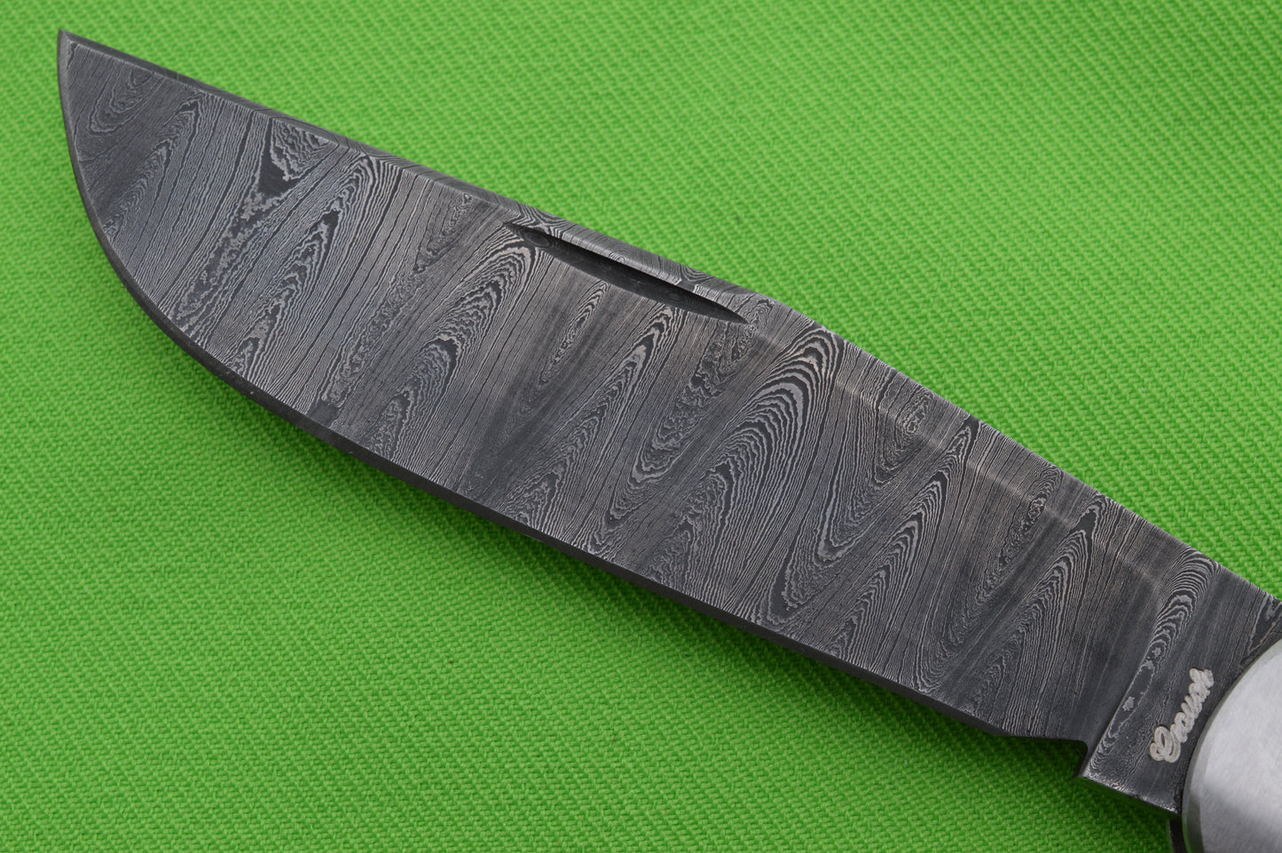 Bubba Crouch Axe Handle Trapper, Tyre Feather Damascus Slip-Joint Folding Knife (SOLD)