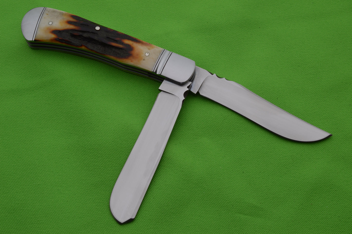 Bill Ruple Two-Blade Natural Stag Trapper, File-Worked Blade Spine, Springs & Liners