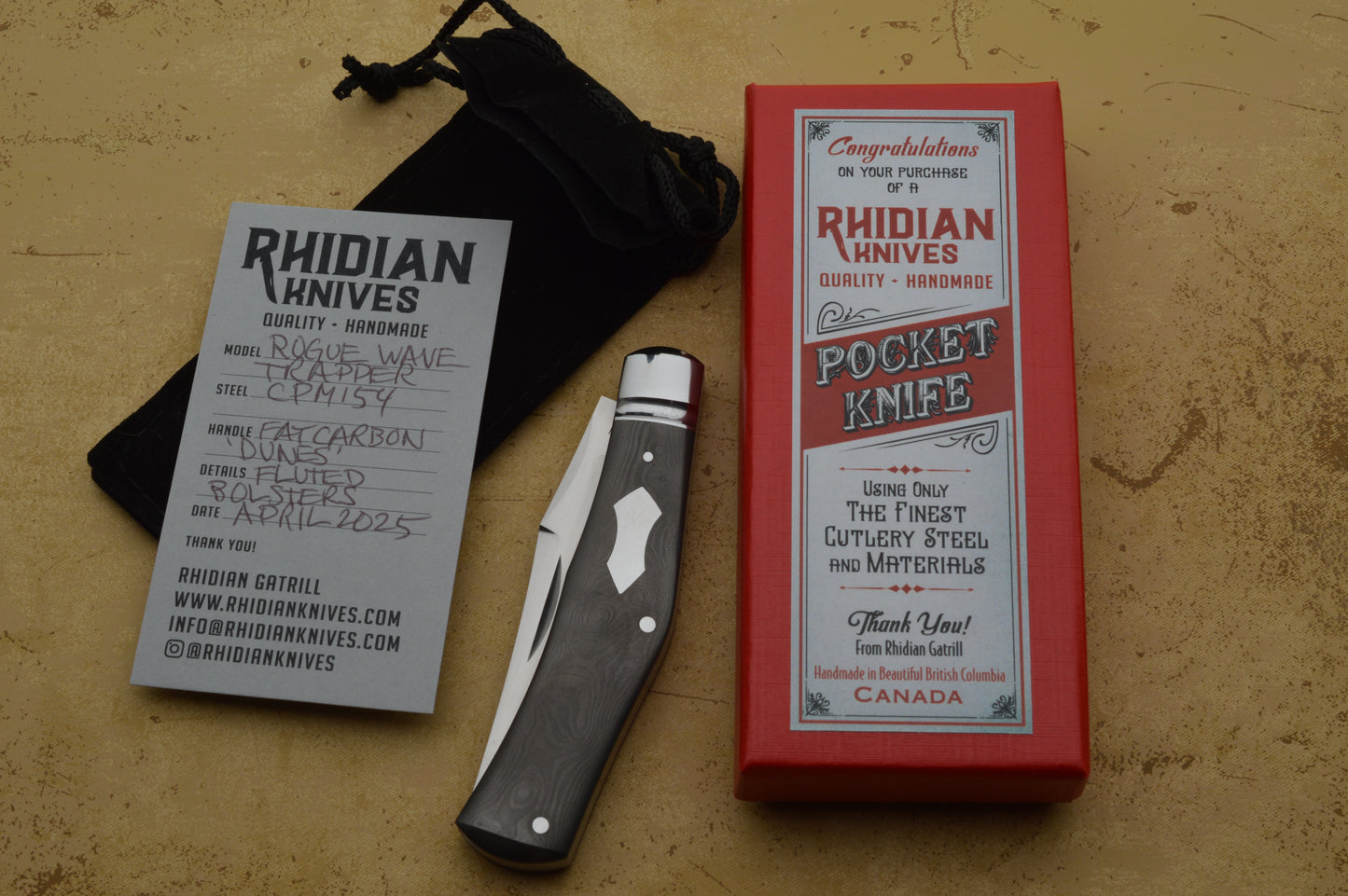 Rhidian Gatrill Rogue Wave Trapper, Fat Carbon Slip-Joint Folding Knife (SOLD)