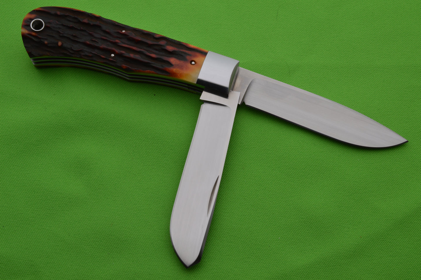 Bill Ruple Amber Stag Remington 1123 Flush-Joint Bullet Trapper, Two-Blade Folding Knife