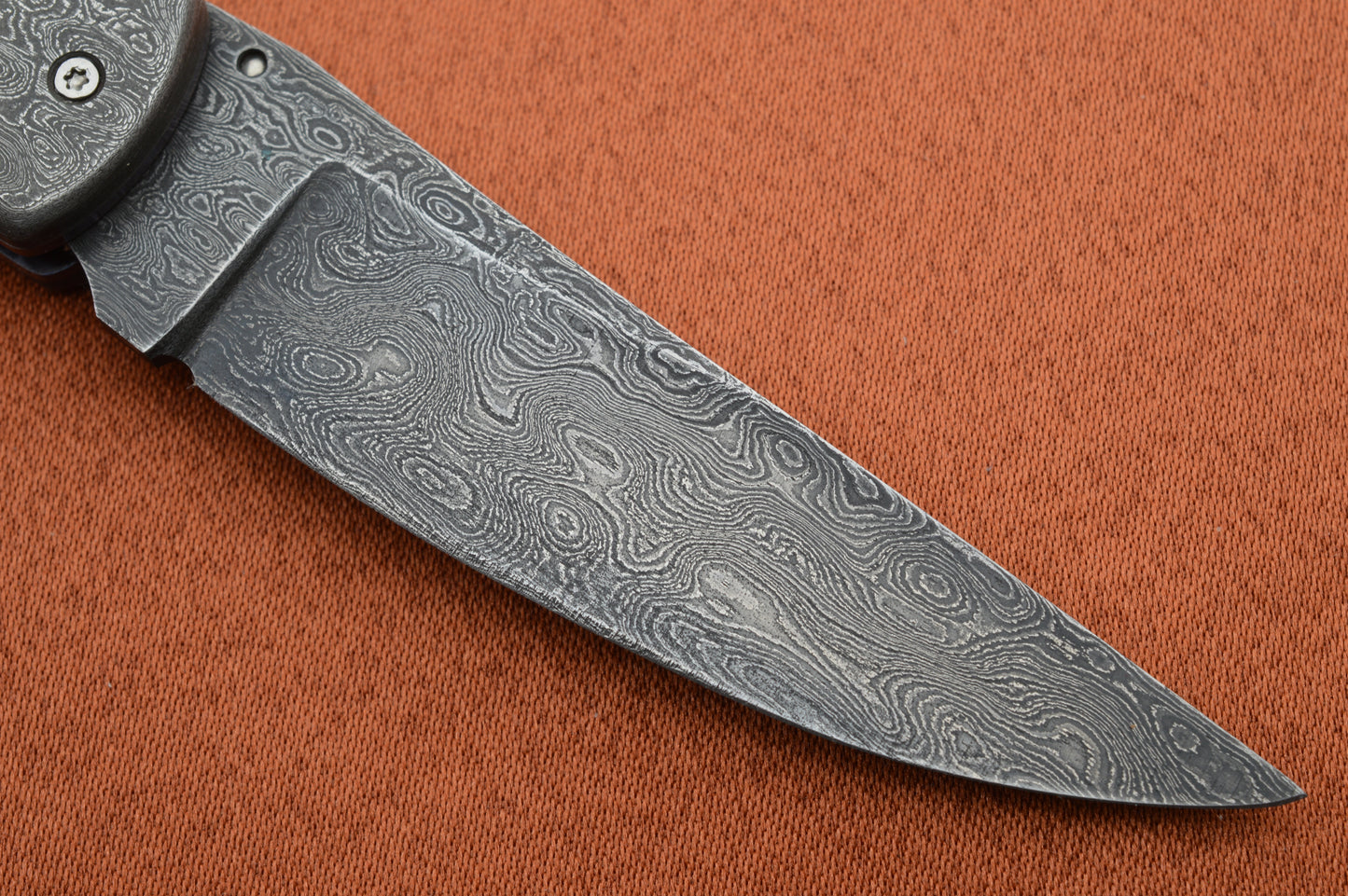 K.R. Johnson Damascus, Desert Ironwood Liner-Lock Folding Knife