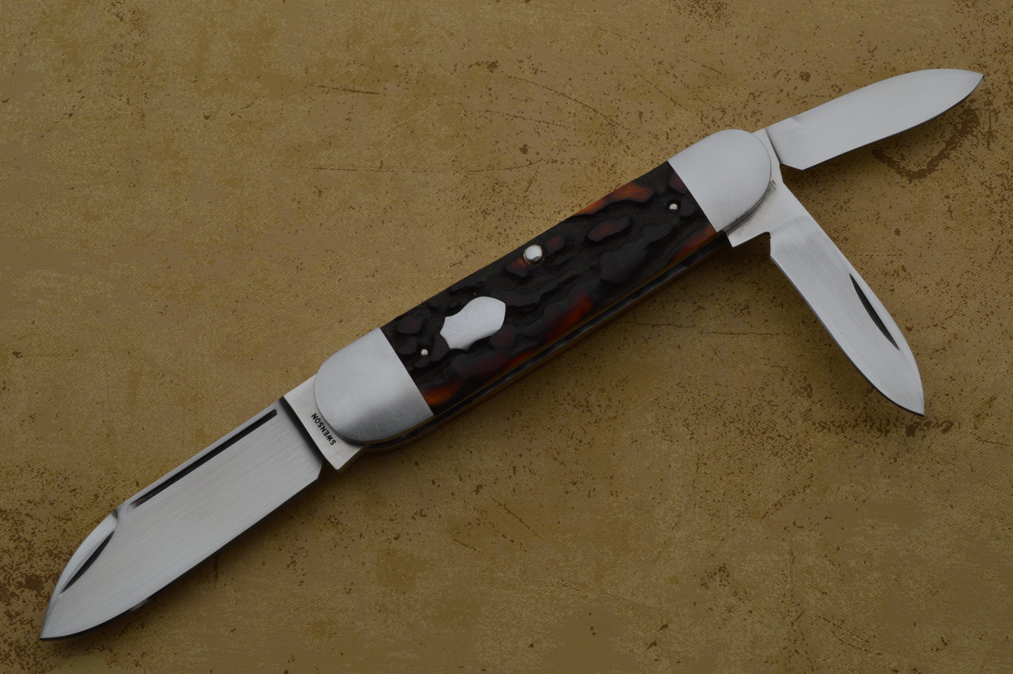 Luke Swenson Premium Stag 3-Blade Split-Back Double Pull Whittler, Slip-Joint Folding Knife (SOLD)