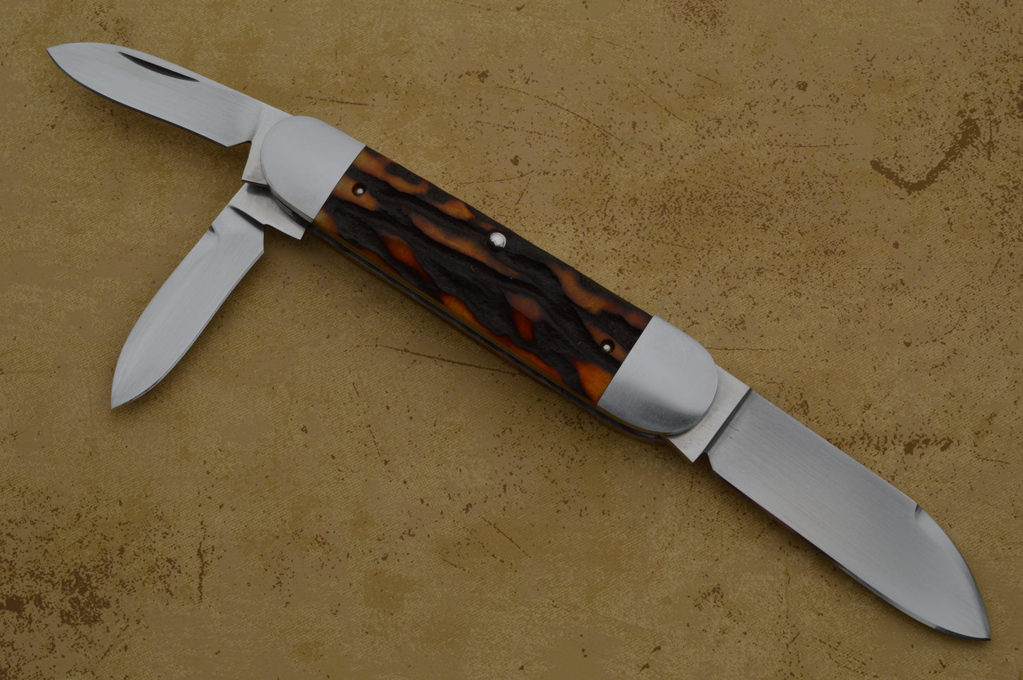 Luke Swenson Premium Stag 3-Blade Split-Back Double Pull Whittler, Slip-Joint Folding Knife (SOLD)