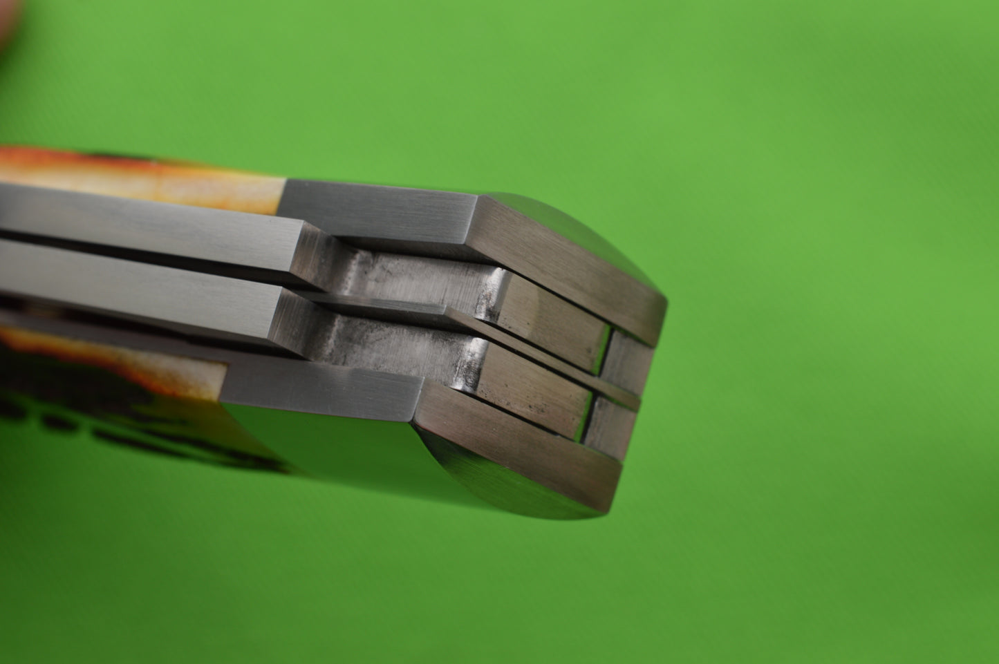 Bill Ruple Amber Stag Remington 1123 Flush-Joint Bullet Trapper, Two-Blade Folding Knife