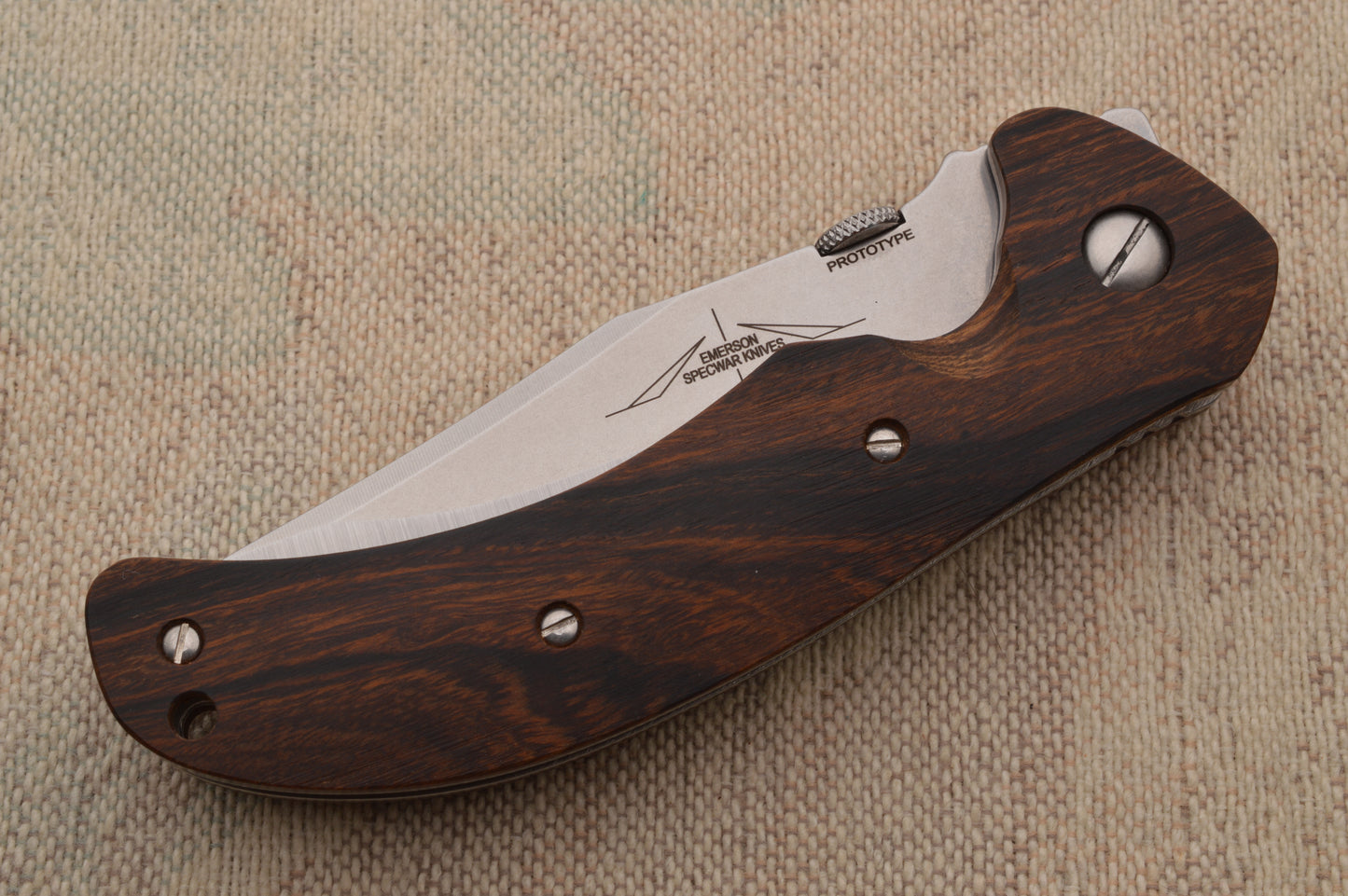 Ernie Emerson COMANCHERO Prototype, Stablilized Wood Scales, Blade Show 2025 (SOLD)