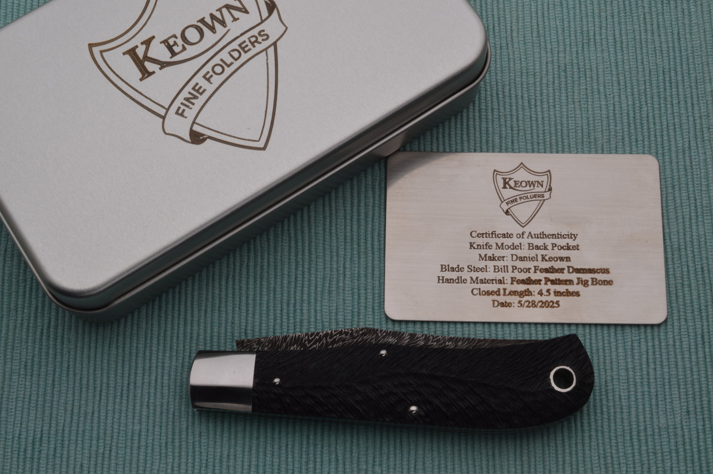 Daniel Keown Damascus BACK POCKET, Hand Jigged Bone Slip-Joint Folding Knife