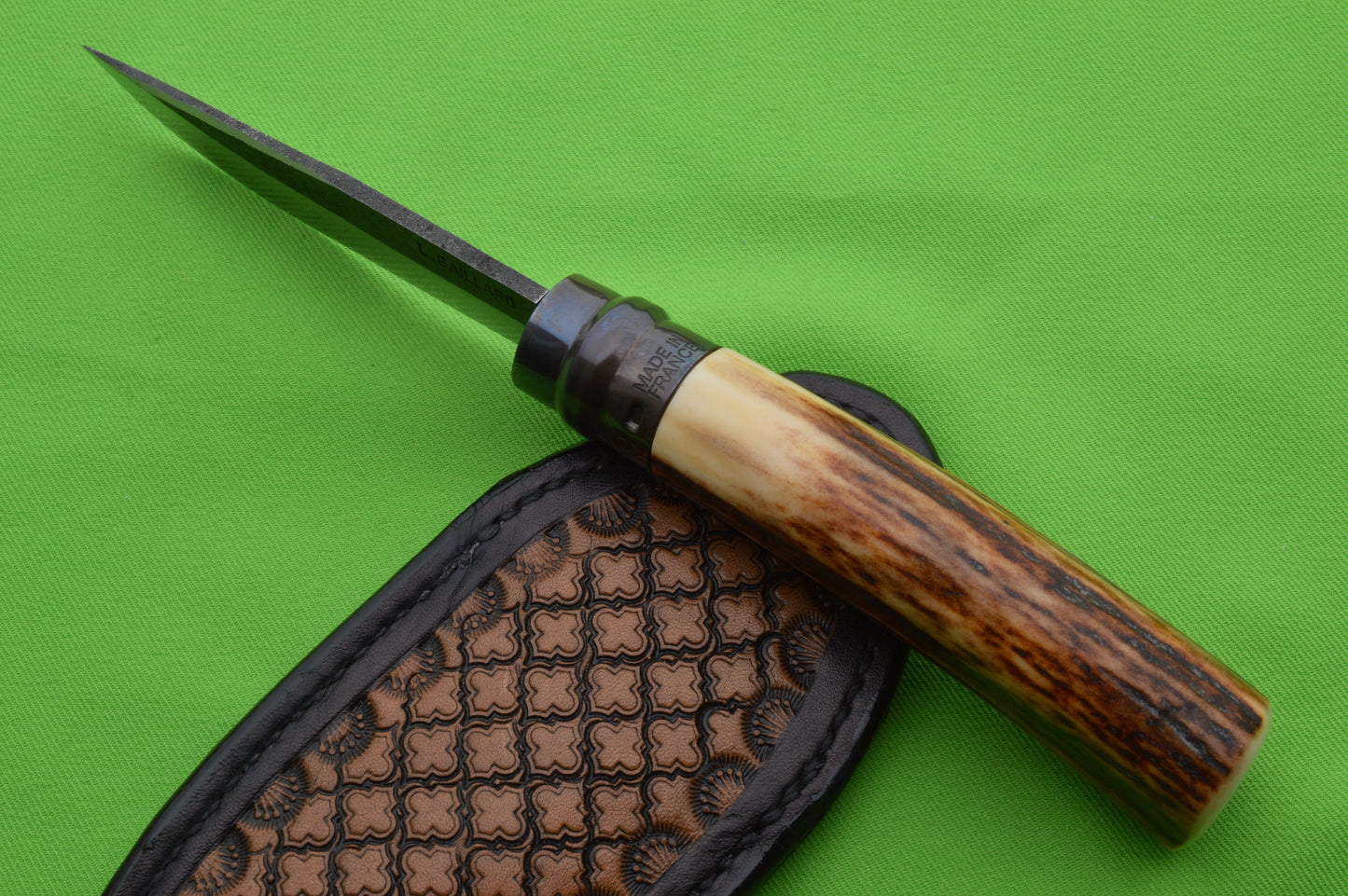 Laurent Gaillard Custom Sambar Stag Opinel N°09, Custom Leather Pouch Sheath (SOLD)