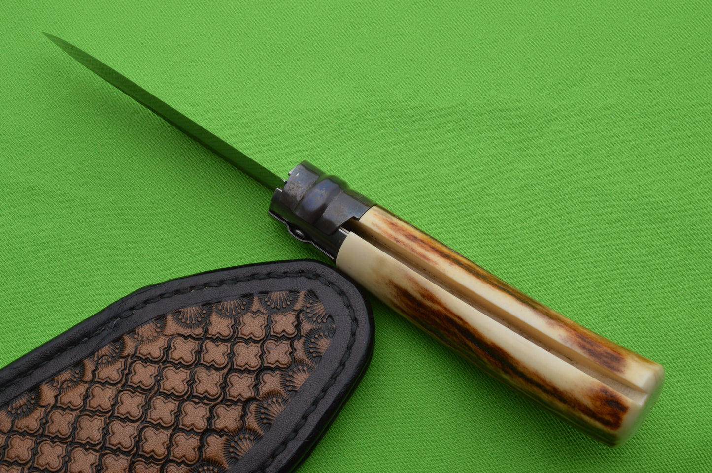 Laurent Gaillard Custom Sambar Stag Opinel N°09, Custom Leather Pouch Sheath (SOLD)