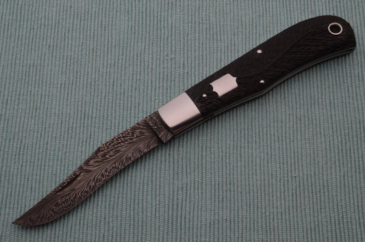 Daniel Keown Damascus BACK POCKET, Hand Jigged Bone Slip-Joint Folding Knife