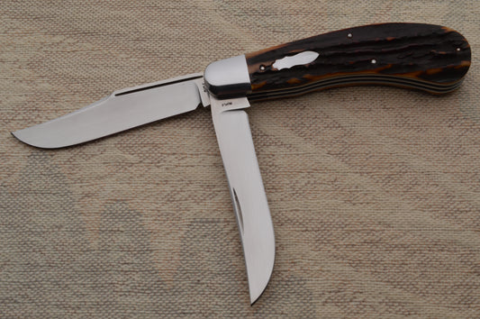 Bill Ruple PROTOTYPE 2-Blade Stag Saddlehorn Trapper Slip-Joint Folding Knife