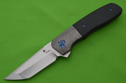 Kirby Lambert SEISHIN, Vintage Black Westinghouse Micarta, Crystalized Titanium Bolster/Clip (SOLD)