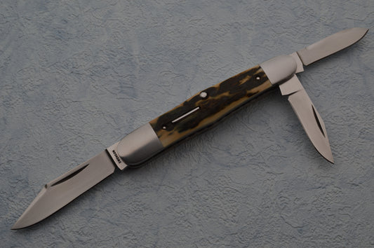 Luke Swenson 3-Blade Swell Center Split-Back Whittler, Premium Fossil Slip-Joint Folding Knife